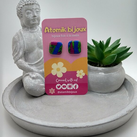 Colorful & Chic Square Earrings - Handmade Polymer Jewelry. - Picture 4 of 8